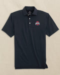 The front view of the Southern Tide Ohio State Buckeyes brrr°®-eeze Heather Performance Polo by Southen Tide - Heather Caviar Black