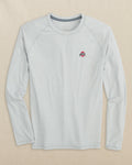 The front view of the Southern Tide Ohio State Buckeyes brrr°®-illiant Performance Long Sleeve T-Shirt by Southern Tide - Platinum Grey