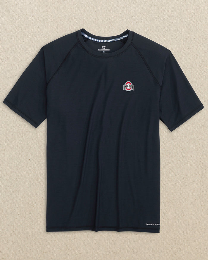 The front view of the Southern Tide Ohio State Buckeyes brrr°®-illiant Performance T-Shirt by Southern Tide - Caviar Black