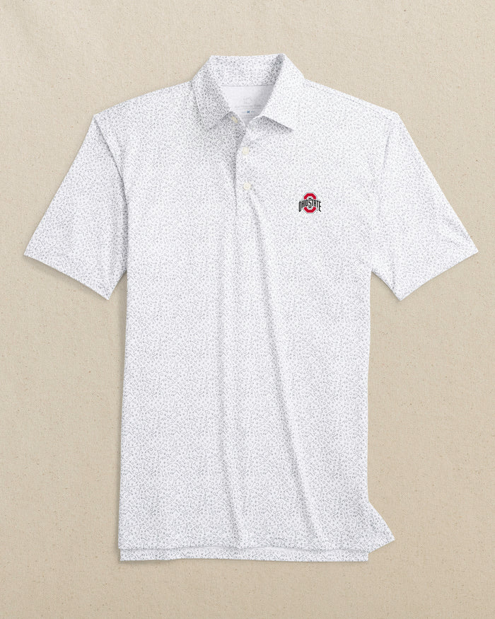 The front view of the Southern Tide Ohio State Buckeyes Driver Gameplay Polo by Southern Tide - Classic White