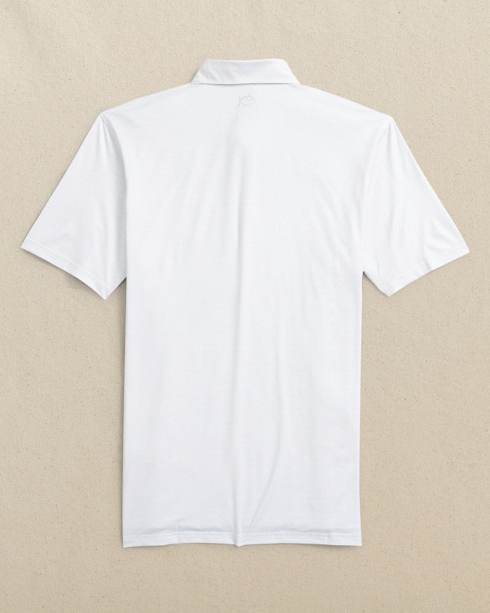 The back view of the Southern Tide Ohio State Buckeyes Driver ST Geo Printed Polo by Southern Tide - Classic White