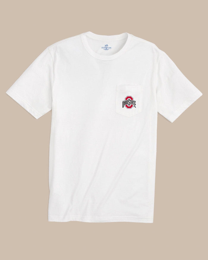 The front view of the Southern Tide Ohio State Buckeyes Gameday Embroidered Short Sleeve T-Shirt by Southern Tide - Classic White