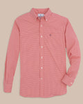 The front view of the Southern Tide Ohio State Buckeyes Gingham Button Down Shirt by Southern Tide - Varsity Red