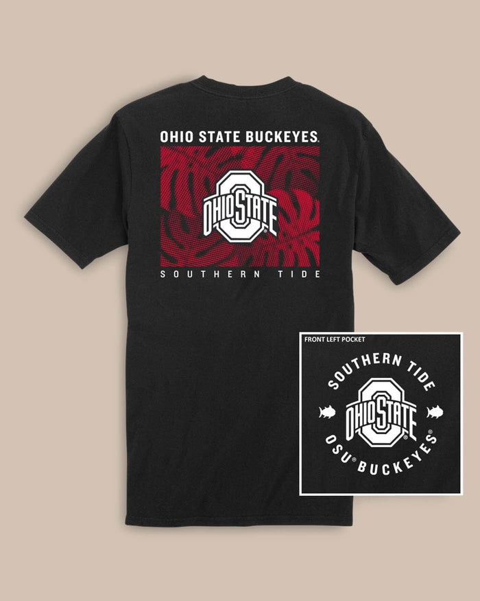 The back view of the Ohio State Buckeyes Halftone Monstera T-Shirt by Southern Tide - Black