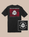 The back view of the Ohio State Buckeyes Halftone Monstera T-Shirt by Southern Tide - Black