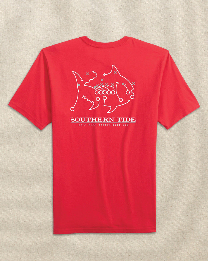 The back view of the Southern Tide Ohio State Buckeyes Skipjack Play Short Sleeve T-Shirt by Southern Tide - Varsity Red and Grey
