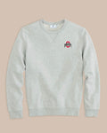 The front of the Men's Ohio State Buckeyes Upper Deck Pullover Sweatshirt by Southern Tide - Heather Slate Grey