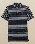 The front view of the Southern Tide Oklahoma Sooners brrr°®-eeze Desmond Stripe Polo by Southern Tide - Black