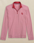 The front view of the Oklahoma Sooners Cruiser Micro-Stripe Heather Quarter Zip by Southern Tide - Heather Crimson