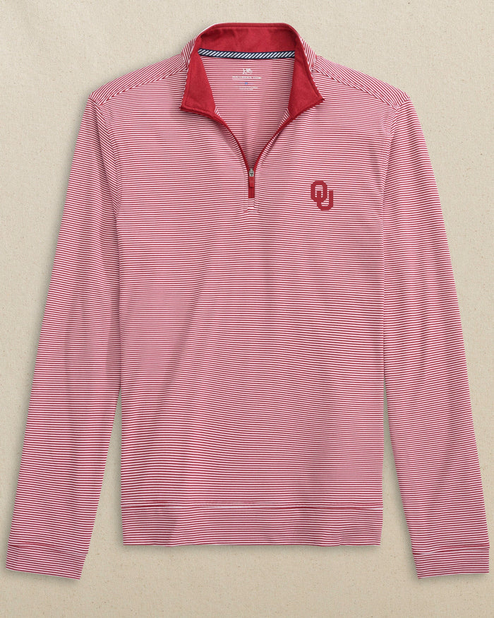 The front view of the Oklahoma Sooners Cruiser Micro-Stripe Heather Quarter Zip by Southern Tide - Heather Crimson