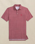 The front view of the Southern Tide Oklahoma Sooners Driver Dunes Edge Plaid Polo by Southern Tide - Crimson
