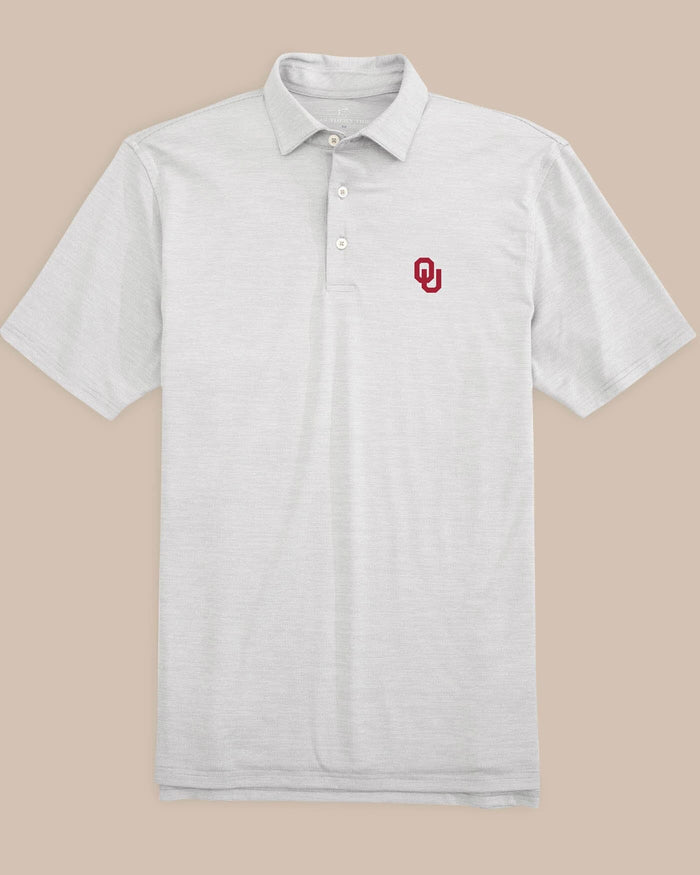 The front view of the Oklahoma Sooners Driver Spacedye Polo Shirt by Southern Tide - Slate Grey