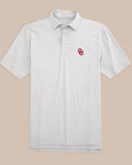 The front view of the Oklahoma Sooners Driver Spacedye Polo Shirt by Southern Tide - Slate Grey