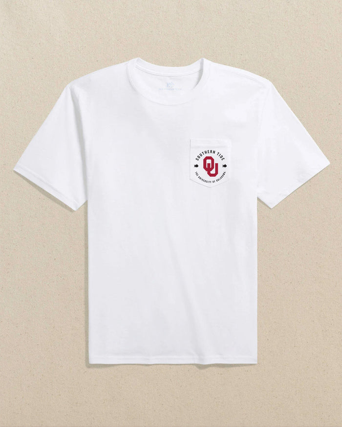 The front view of the Southern Tide Oklahoma Sooners Game Bound Short Sleeve T-Shirt by Southern Tide - Classic White