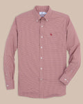 The front view of the Southern Tide Oklahoma Sooners Gingham Button Down Shirt by Southern Tide - Crimson