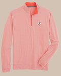 The front view of the Southern Tide Oklahoma State Cowboys Cruiser Micro-Stripe Heather Quarter Zip by Southern Tide - Heather Endzone Orange