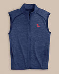 The front view of the Southern Tide Ole Miss Rebels Baybrook Heather Vest by Southern Tide - Heather Navy