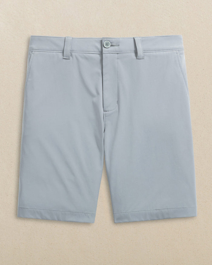 The front view of the Southern Tide Ole Miss Rebels brrr°®-die 8" Performance Short by Southern Tide - Steel Grey