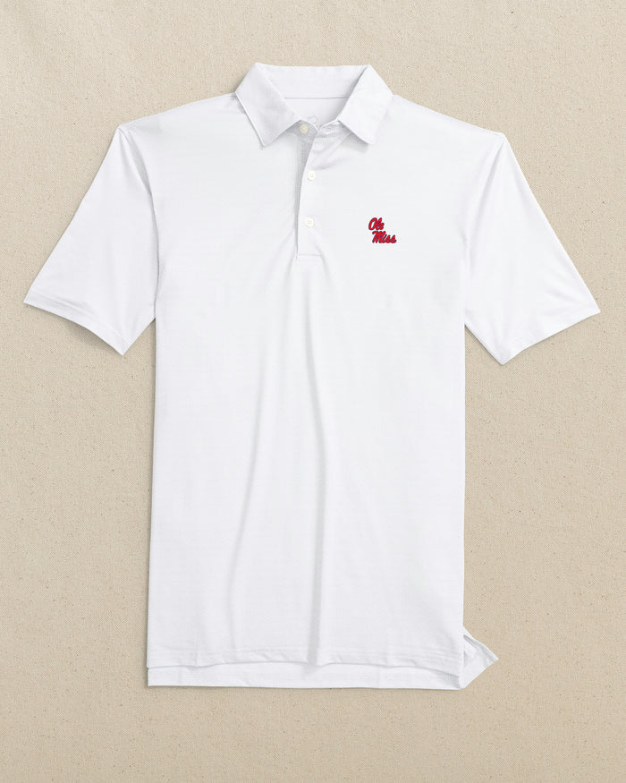 The front view of the Southern Tide Ole Miss Rebels Driver ST Geo Printed Polo by Southern Tide - Classic White