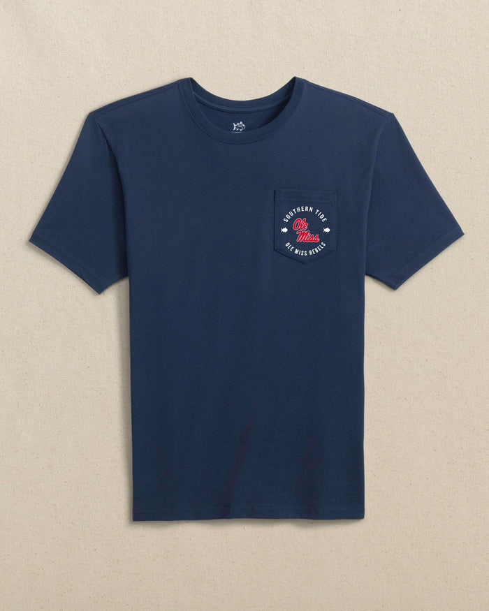 The front view of the Southern Tide Ole Miss Rebels Game Bound Short Sleeve T-Shirt by Southern Tide - Navy