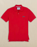 The front view of the Southern Tide Ole Miss Rebels Pique Polo Shirt by Southern Tide - Varsity Red