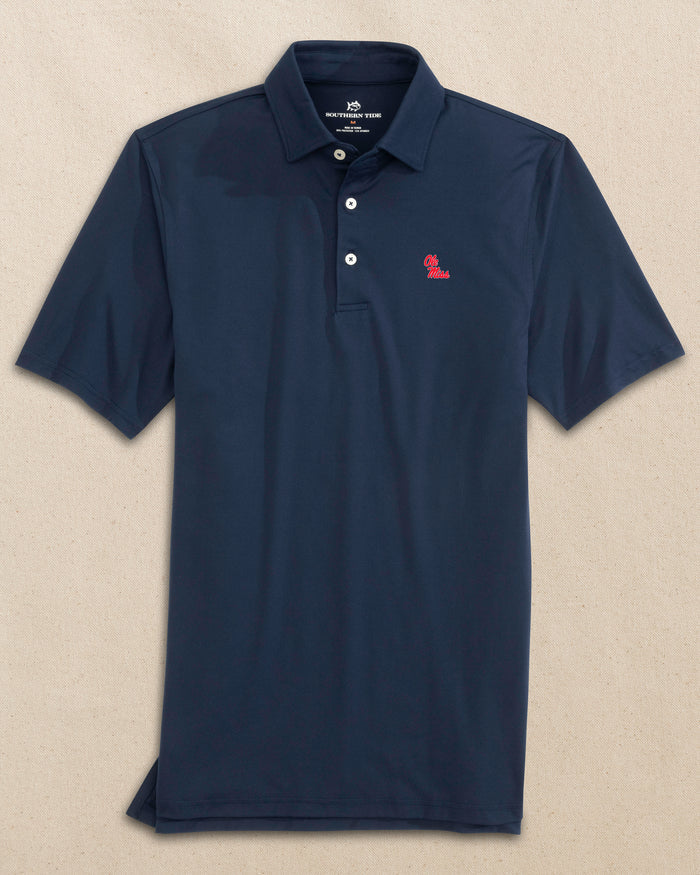 The front view of the Southern Tide Ole Miss Rebels Ryder Performance Polo by Southern Tide - True Navy