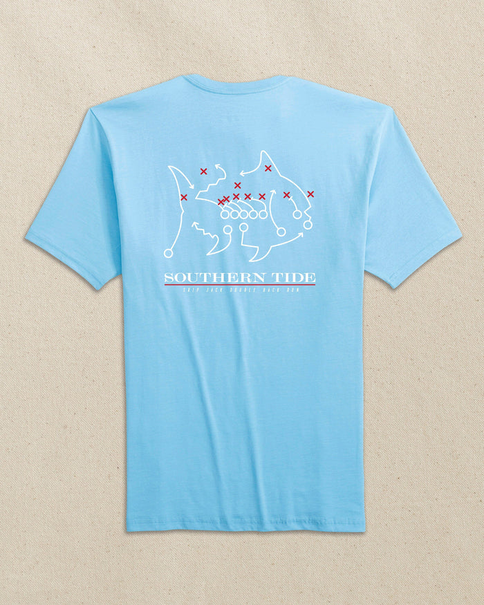 The back view of the Southern Tide Ole Miss Rebels Skipjack Play Short Sleeve T-Shirt by Southern Tide - Rush Blue and Varsity Red