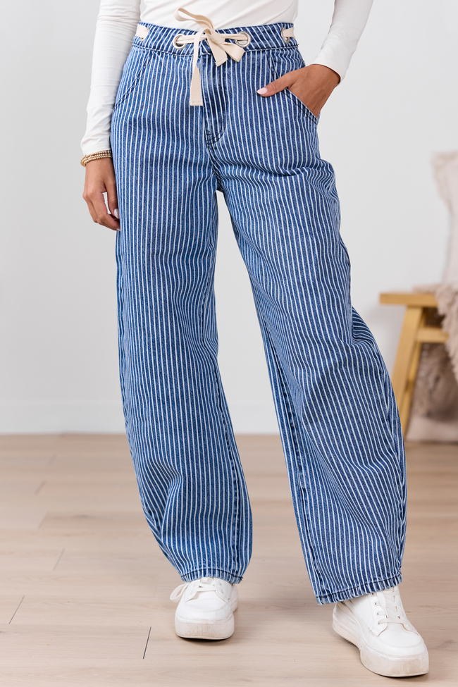 Olivia Navy Pinstripe Barrel Jeans FINAL SALE