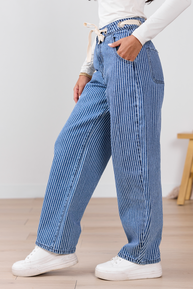 Olivia Navy Pinstripe Barrel Jeans FINAL SALE
