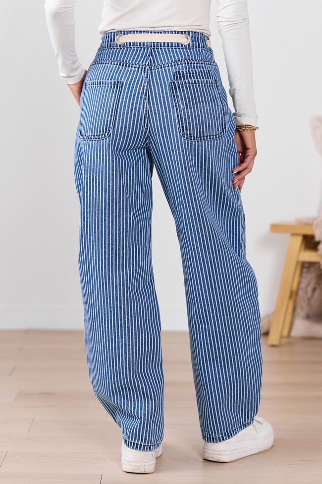 Olivia Navy Pinstripe Barrel Jeans FINAL SALE