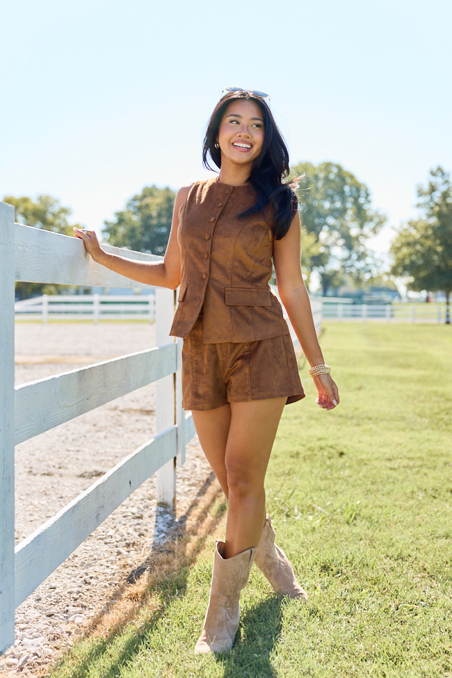 On The Fringe Suede Shorts Brown