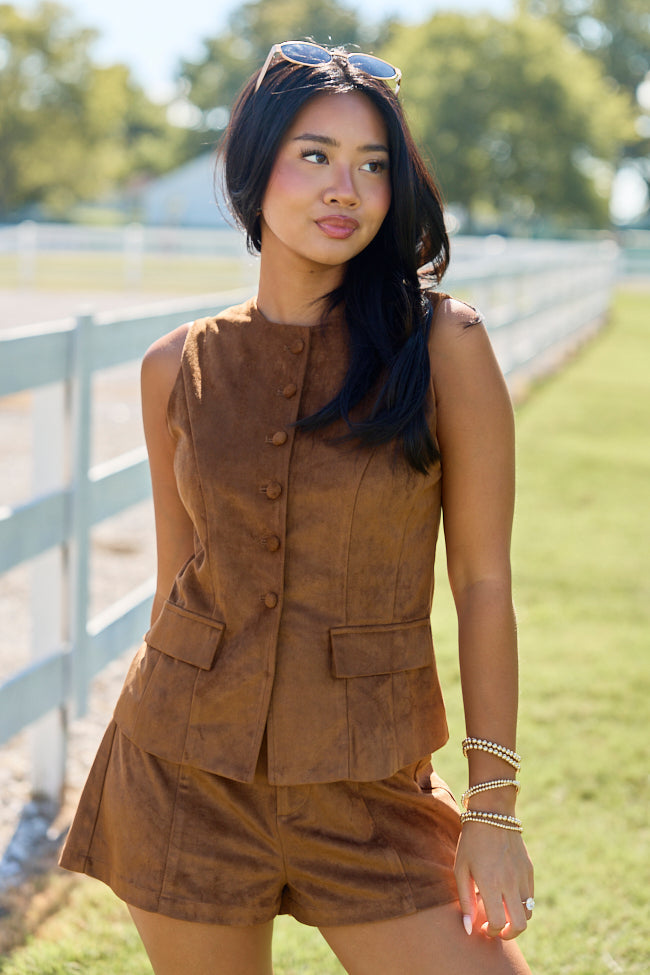 On The Fringe Suede Shorts Brown