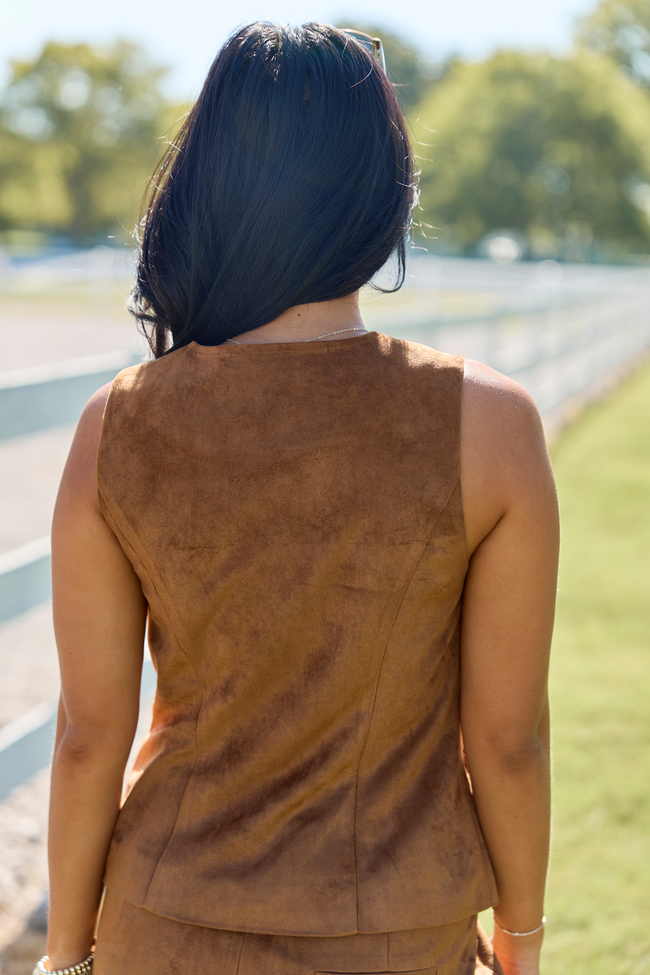 On The Fringe Suede Vest Top Brown