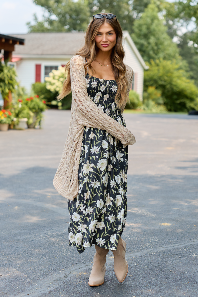 Only You Know Black Floral Midi Dress