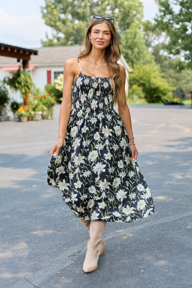 Only You Know Black Floral Midi Dress