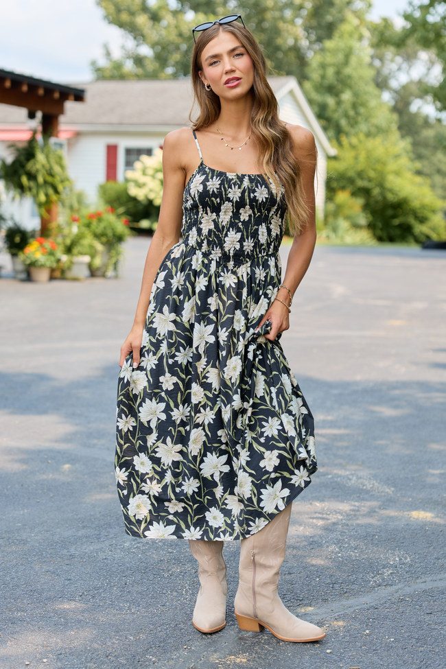 Only You Know Black Floral Midi Dress