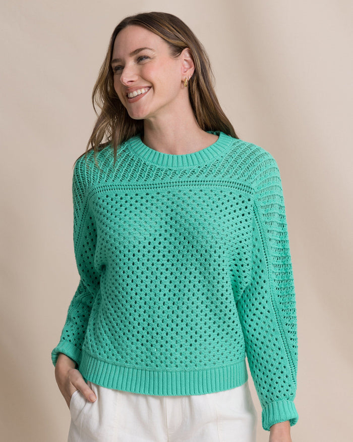 The front view of the Southern Tide Ophelia Open Stitch Sweater by Southern Tide - Florida Keys