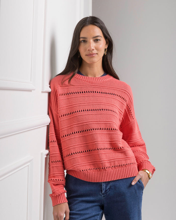 The front wall view of the Southern Tide Ophelia Sweater by Southern Tide - Coral Beach