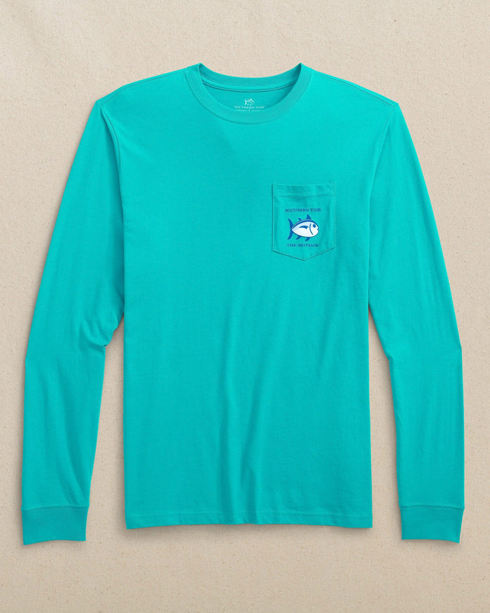 The front view of the Southern Tide Original Skipjack Long Sleeve Pocket T-Shirt by Southern Tide - Gulf Stream