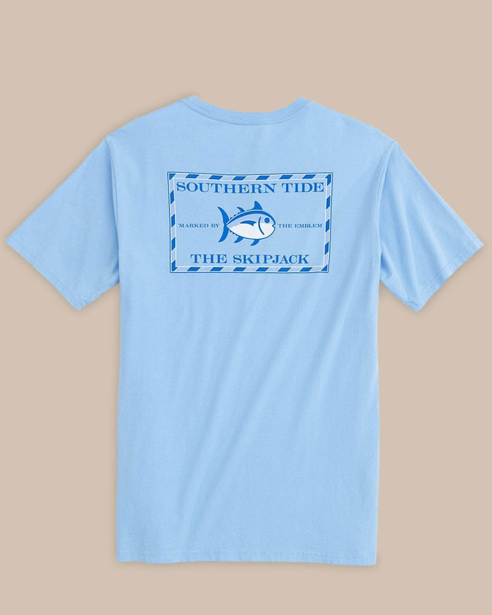 The back view of the Men's Blue Original Skipjack Short Sleeve T-Shirt by Southern Tide - Ocean Channel