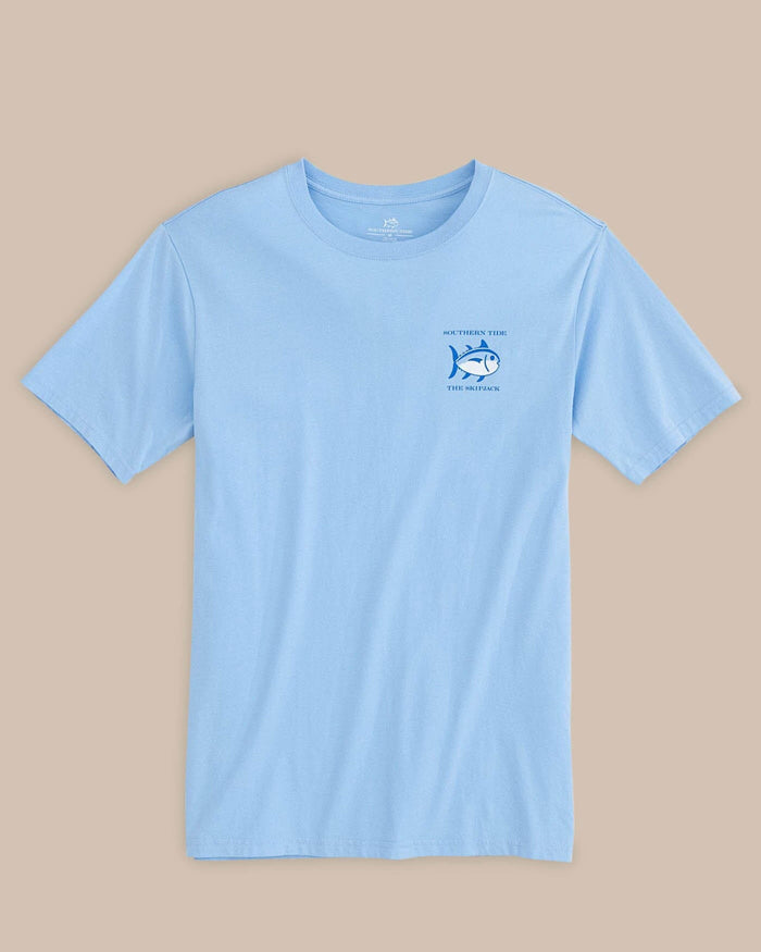 The front view of the Men's Blue Original Skipjack Short Sleeve T-Shirt by Southern Tide - Ocean Channel