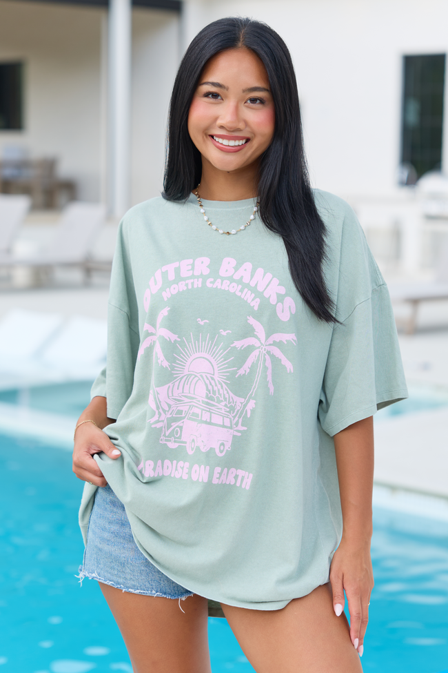 Outer Banks Paradise Sage Oversized Graphic Tee