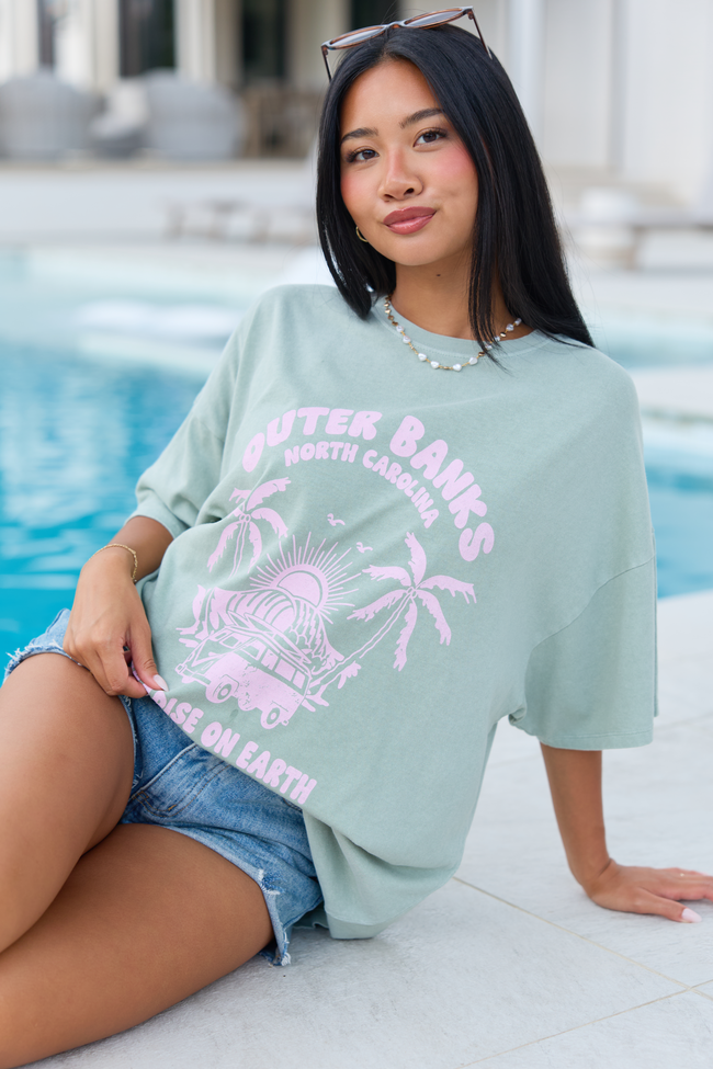 Outer Banks Paradise Sage Oversized Graphic Tee