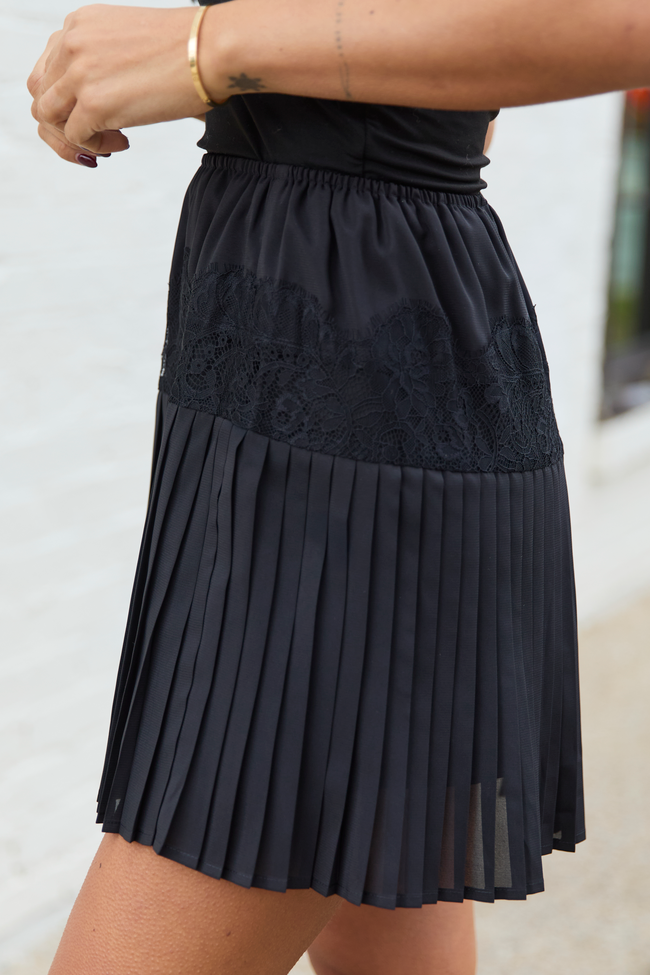 Paityn Black Pleated Satin Lace Skirt FINAL SALE