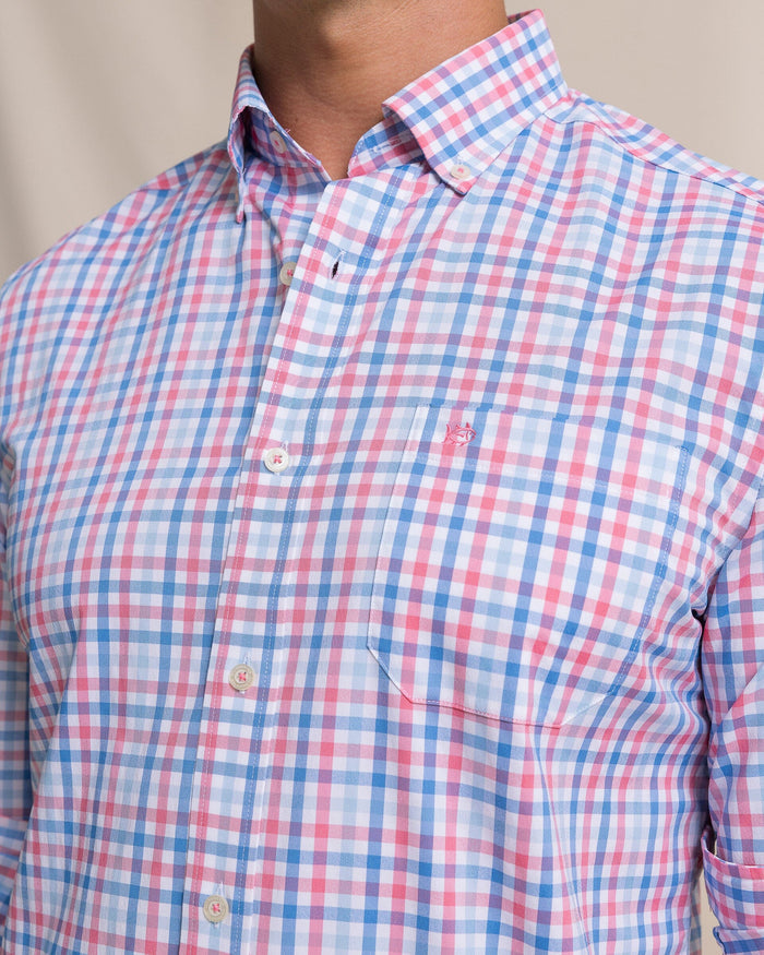 The detail view of the Southern Tide Palm Valley Coastal Breeze® Sport Shirt by Southern Tide - Island Pink