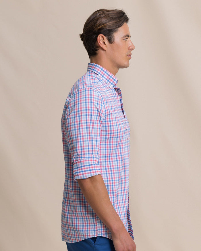 The side view of the Southern Tide Palm Valley Coastal Breeze® Sport Shirt by Southern Tide - Island Pink