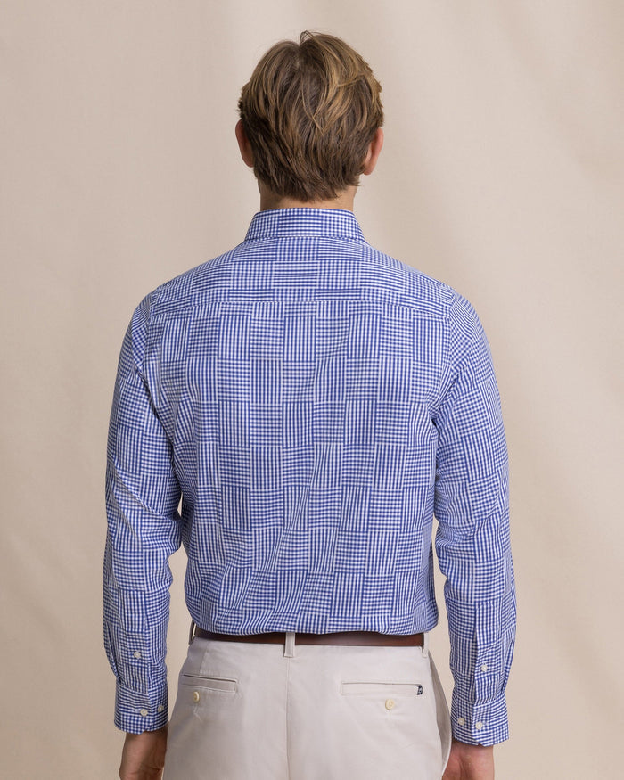 The back view of the Southern Tide Palmetto Point Gingham Sport Shirt by Southern Tide - Nautical Blue