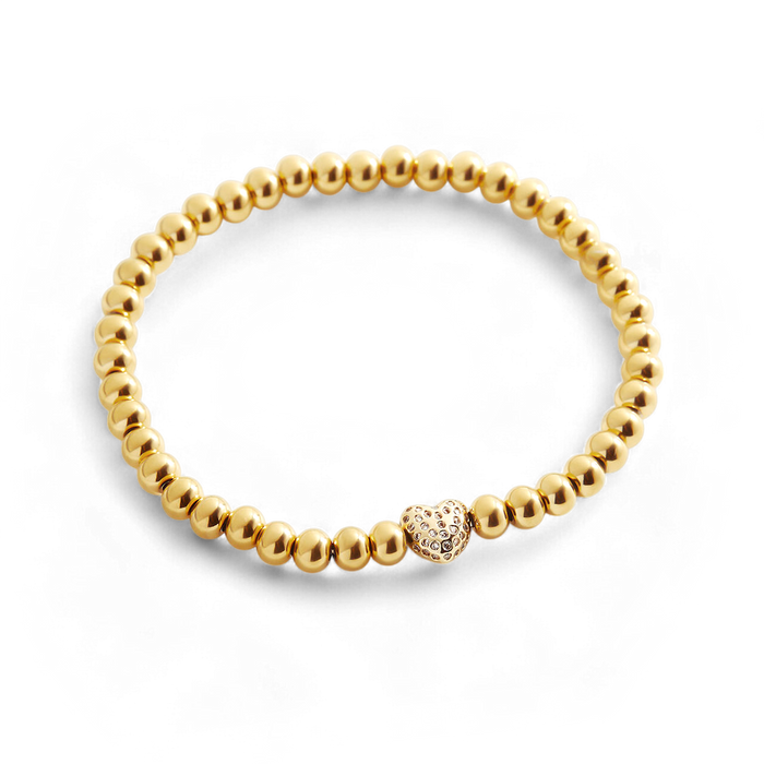 Pave Heart Gold Beaded Bracelet
