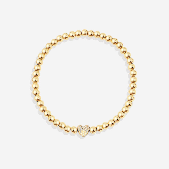 Pave Heart Gold Beaded Bracelet