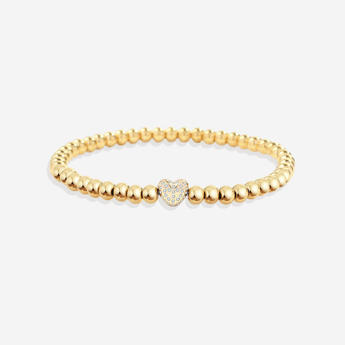 Pave Heart Gold Beaded Bracelet